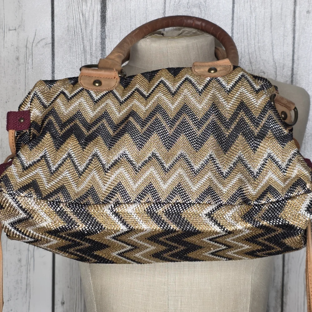 Miss Albright for Anthropologie Metallic Ikat Chevron Satchel